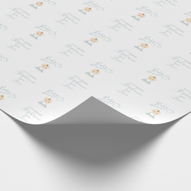 Cute Baby Boy and his Mobile Baby Shower Wrapping Paper (Corner)