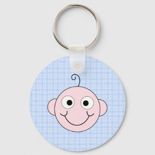 Cute Baby Boy. Blue Check Background. Key Ring