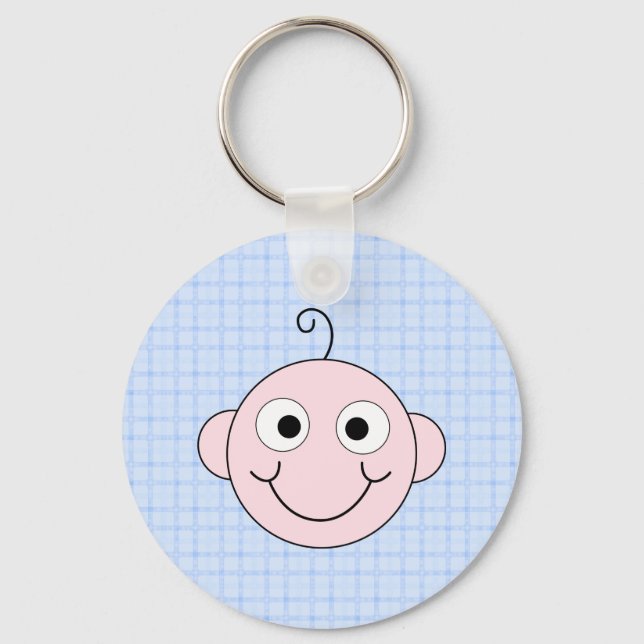 Cute Baby Boy. Blue Check Background. Key Ring (Front)