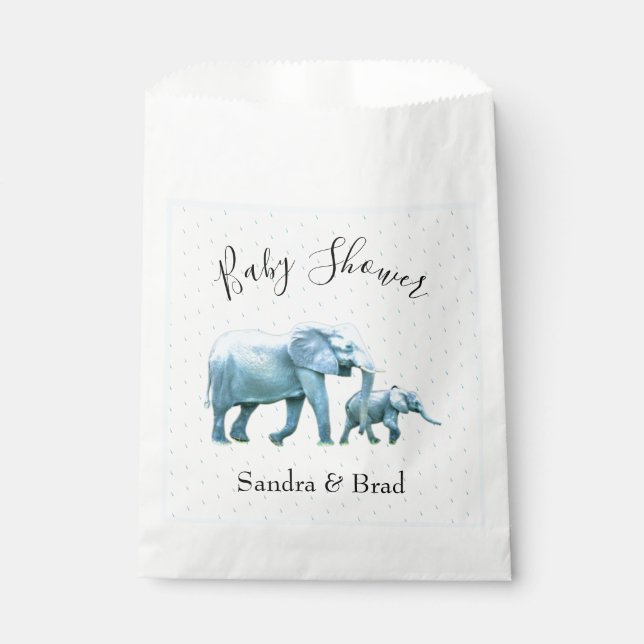 Cute Baby boy blue Elephants Baby Shower Favour Bag (Front)