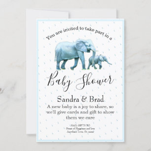 Cute Baby boy blue Elephants Baby Shower Invitation
