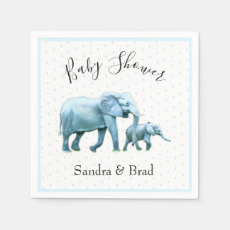 Cute Baby boy blue Elephants Baby Shower Napkin