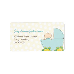 Cute Baby Boy Blue Pram Baby Shower Address Labels