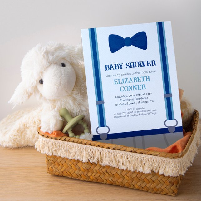 Cute Baby Boy Bow-tie Suspenders Shower Invitation (Cute Baby Boy Bow-tie Suspenders Shower Invitation)