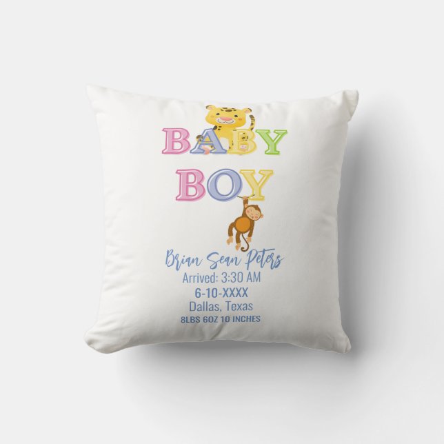 Cute Baby Boy Cheetah Monkey Jungle Keepsake Cushion (Front)