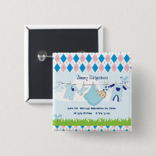 Cute Baby Boy Clothes Line 15 Cm Square Badge