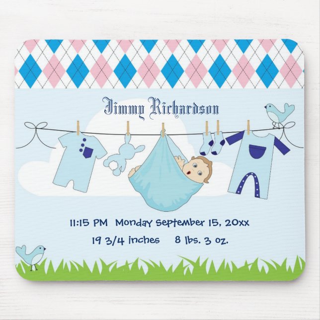 Cute Baby Boy Clothes Line Mouse Pad (Front)