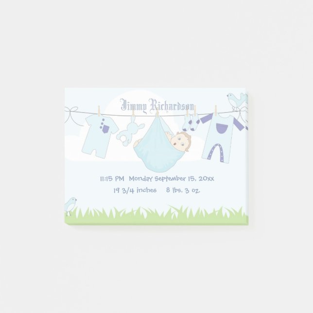 Cute Baby Boy Clothes Line Post-it Notes (Front)