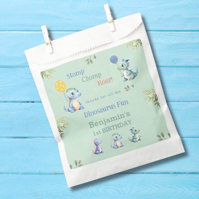 Cute Baby Boy Dinosaur 1st Birthday Thank You Favour Bag (Creator Uploaded)
