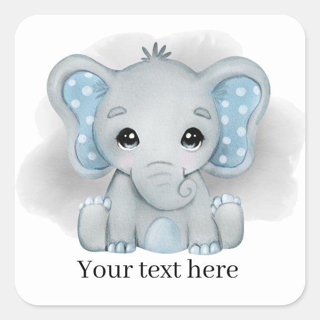 cute baby boy elephant add text any purpose  square sticker (Front)
