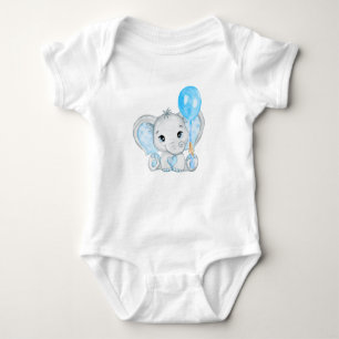 Cute Baby Boy Elephant With Balloon Baby Bodysuit