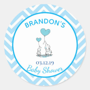 Cute Baby Boy Elephants, with Heart Balloons. Classic Round Sticker