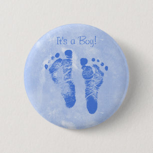 Cute Baby Boy Footprints Birth Announcement 6 Cm Round Badge