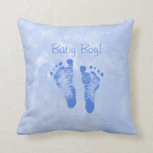 Cute Baby Boy Footprints Birth Announcement Cushion
