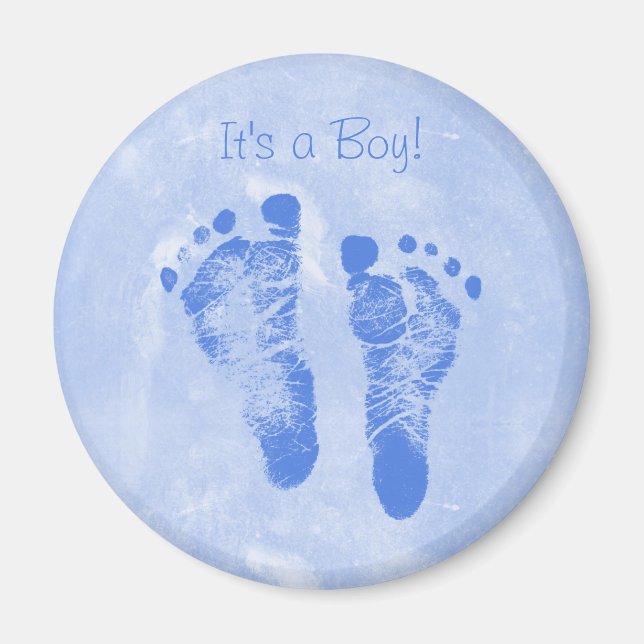 Cute Baby Boy Footprints Birth Announcement Magnet (Front)