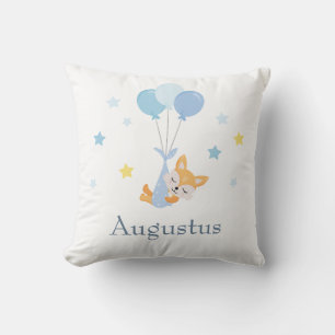 Cute Baby Boy Fox and Balloons Cushion