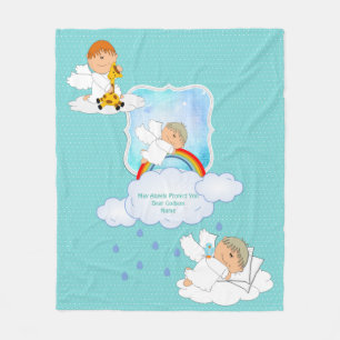 Cute Baby BOY Godson Angels Personalised Fleece Blanket