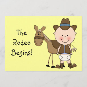Cute Baby Boy & Horse Pony Custom Western Birth Announcement