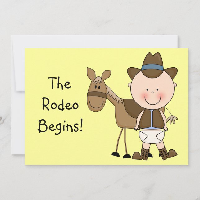 Cute Baby Boy & Horse Pony Custom Western Birth Announcement (Front)