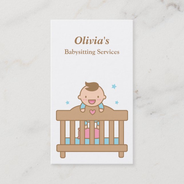 Cute Baby Boy in Cot Babysitting Business Cards (Front)