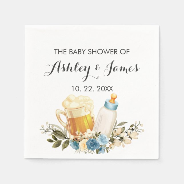 Cute Baby Boy is Brewing Blue Cheers Baby Shower Napkin (Front)