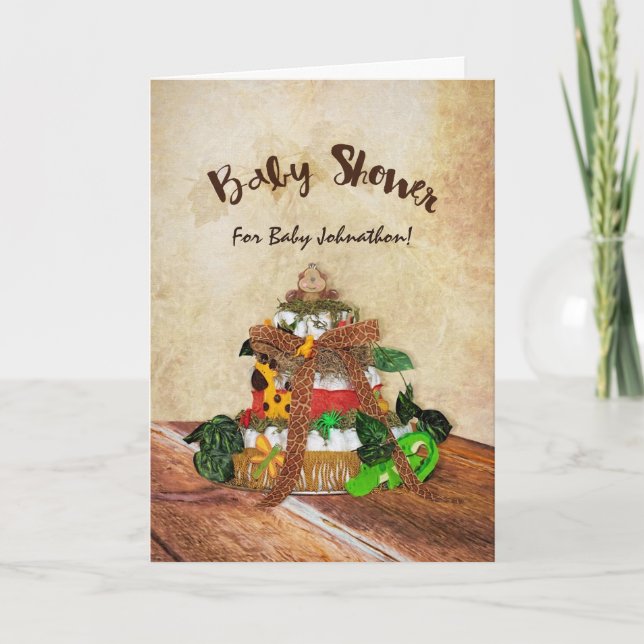 Cute Baby Boy Jungle Diaper Cake Baby Shower Invitation (Front)