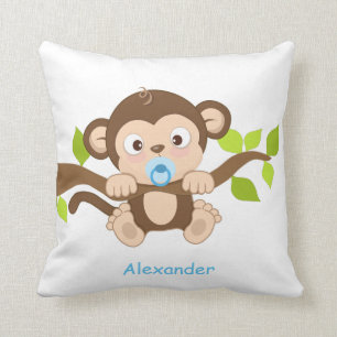 Cute Baby Boy Monkey Throw Pillow