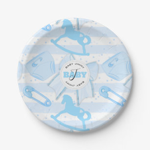 Cute Baby Boy Monogrammed Pattern Paper Plate