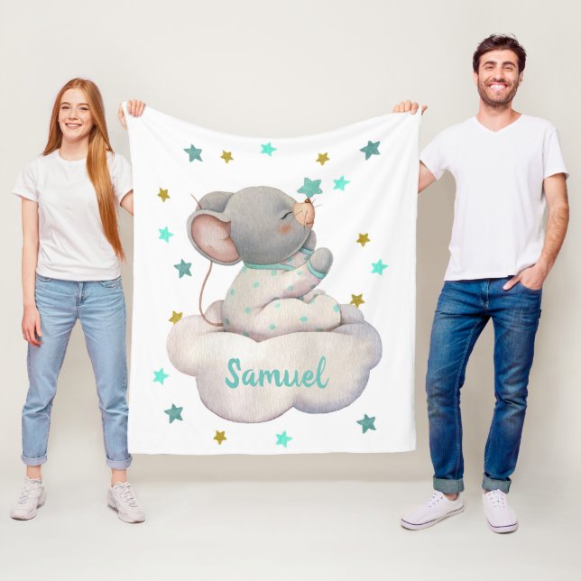 Cute baby boy mouse cloud fleece blanket (In Situ)