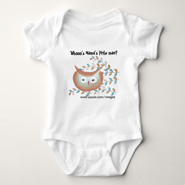 Cute Baby Boy Shirt Owl Picture in Brown & Teal (Front)