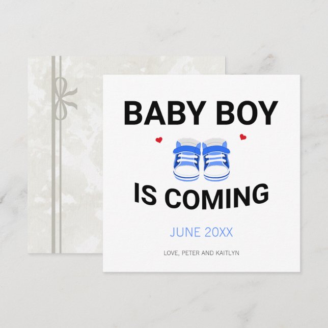 Cute Baby Boy Shoes Coming Soon Blue Pregnancy Announcement (Front/Back)