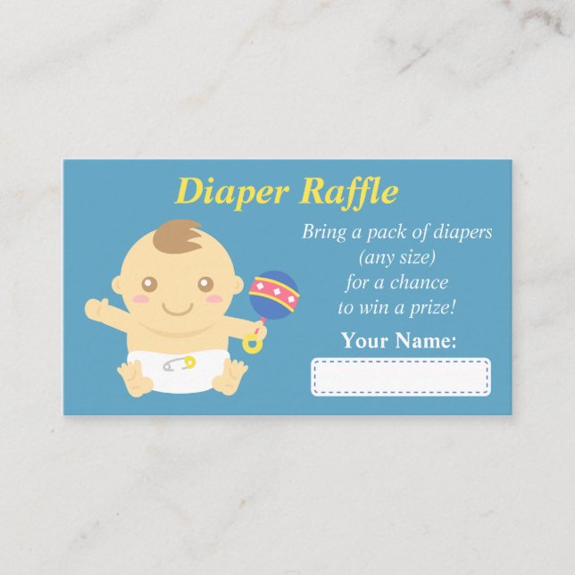 Cute Baby Boy Shower Diaper Raffle Tickets Enclosure Card (Front)