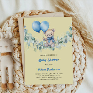 Cute Baby Boy Shower Invite – Blue Balloons & Bear