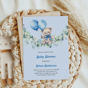 Cute Baby Boy Shower Invite – Blue Balloons & Bear