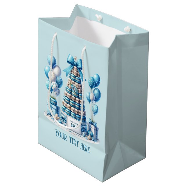 Cute baby boy shower party cookies medium gift bag (Front Angled)