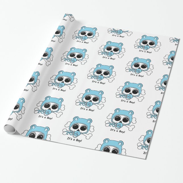 Cute Baby Boy Skull Wrapping Paper (Unrolled)