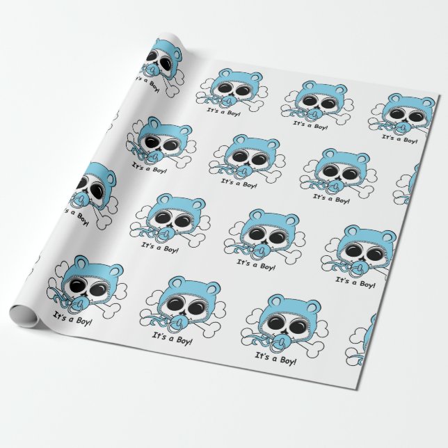 Cute Baby Boy Skull Wrapping Paper (Unrolled)
