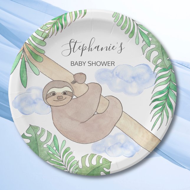 Cute Baby Boy Sloth Baby Shower Paper Plate (Creator Uploaded)