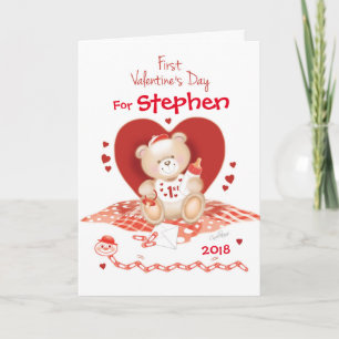Cute Baby Boy Teddy on 1st Holiday Card