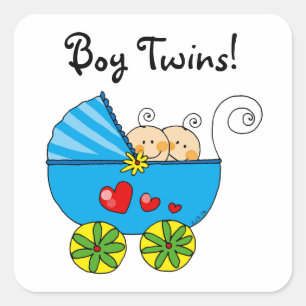 Cute baby boy twins square sticker