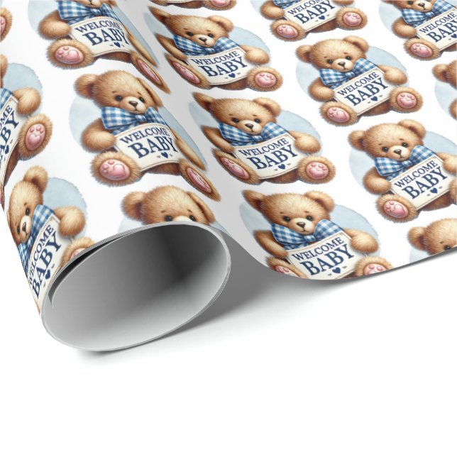 Cute baby boy welcome baby  wrapping paper (Roll Corner)