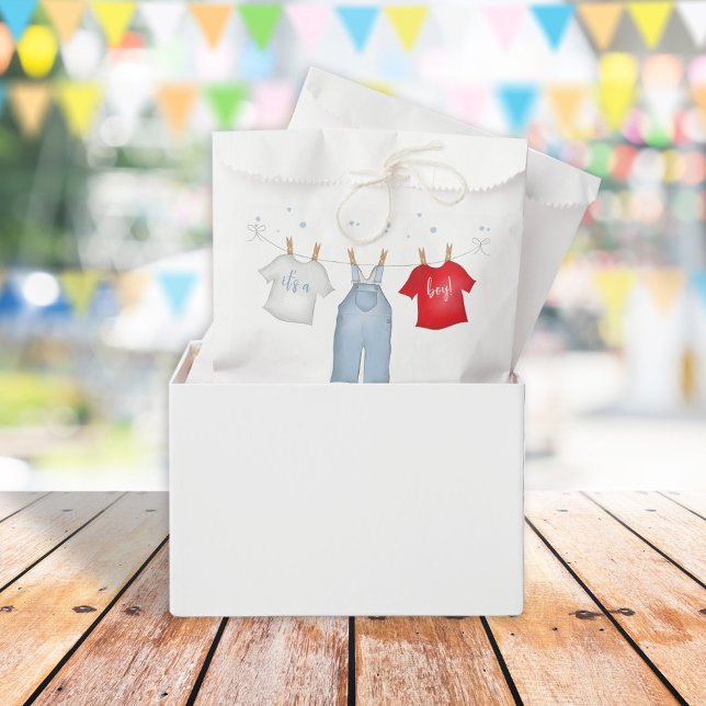 Cute Baby Boy Whimsical Denim Blue Baby Shower Favour Bag (Creator Uploaded)
