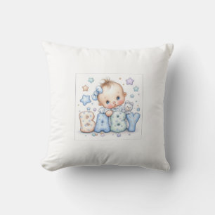 Cute Baby Boy with Teddy Bear & Stars Sweet Nurs Cushion