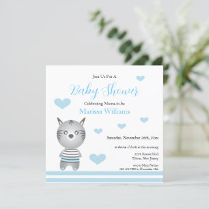 Cute Baby Boy Zebra Blue Hearts Invitation