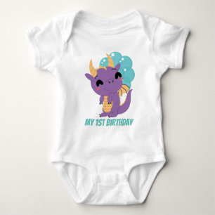 Cute baby boys dragon first Birthday bodysuit