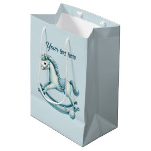 Cute baby boys rocking horse customisable medium gift bag