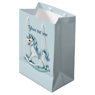 Cute baby boys rocking horse customisable  medium gift bag