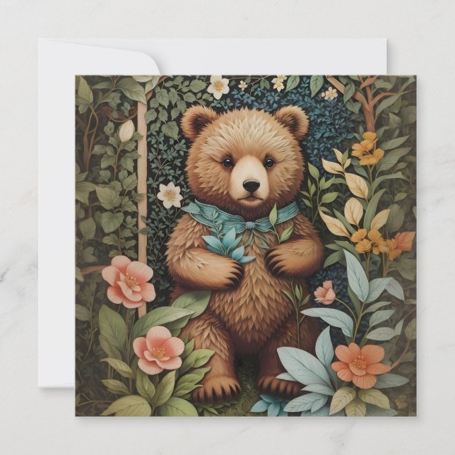 Cute Baby Brown Bear William Morris Inspired  (Front)