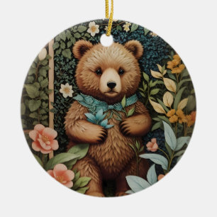 Cute Baby Brown Bear William Morris Inspired  Ceramic Ornament