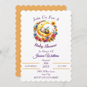 Cute Baby Bumble Bee Sleeping on a Half Moon Invitation